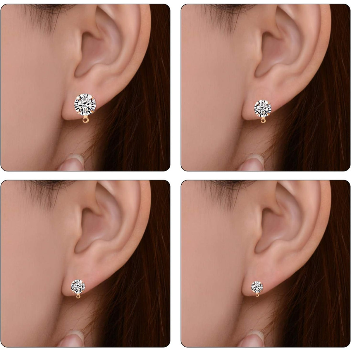 80pcs Rhinestone Hypoallergenic Earring Posts Stud Earrings with Loop and 80pcs Butterfly Ear Back Earrings for DIY Earring Jewelry Making Findings, 4 Sizes