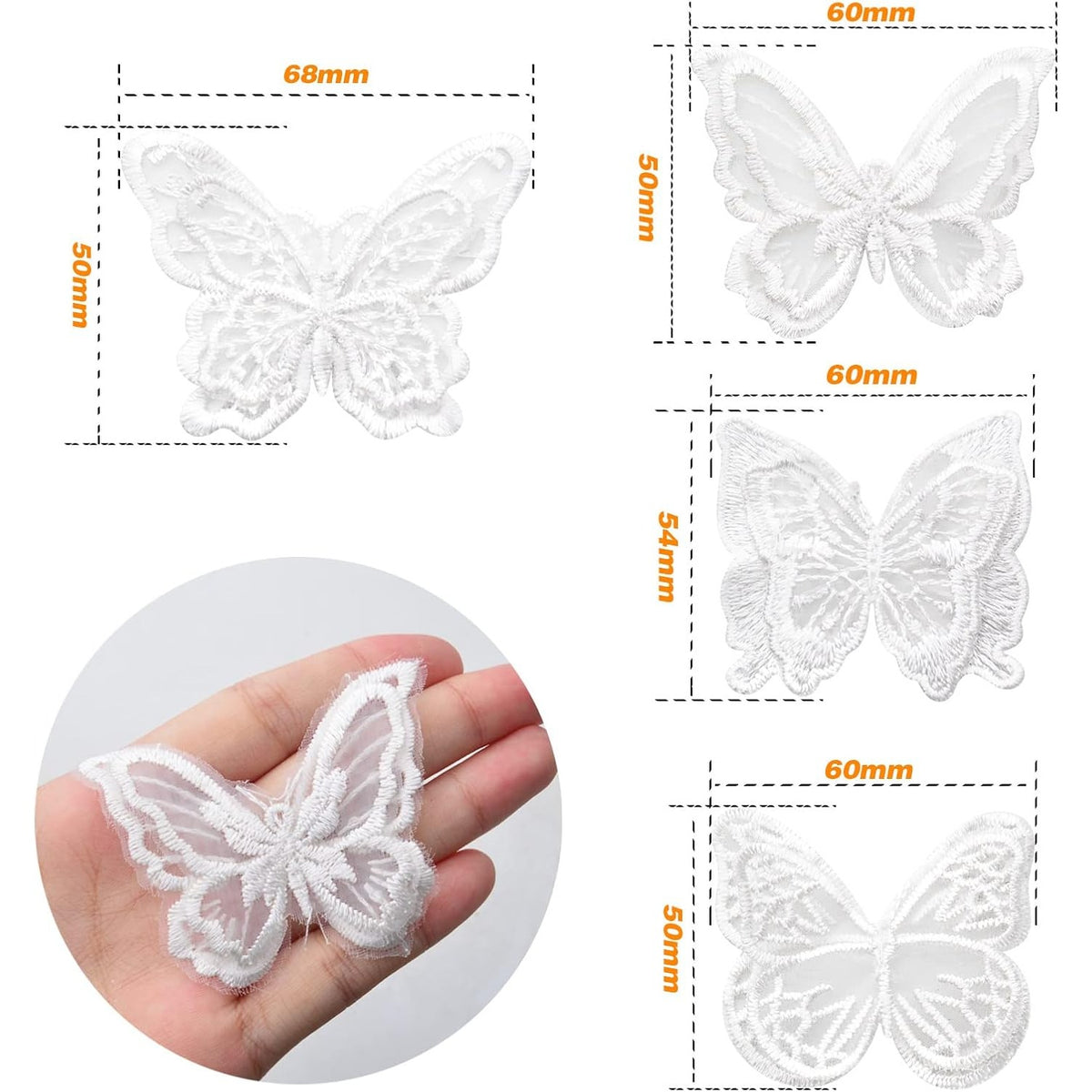 12pcs 4 Styles Lace Butterfly Applique Double Layers Butterfly Embroidered Patches Butterfly Appliques for DIY Crafts Sewing Clothes Dress Hair Ornaments Wedding Decor(White)