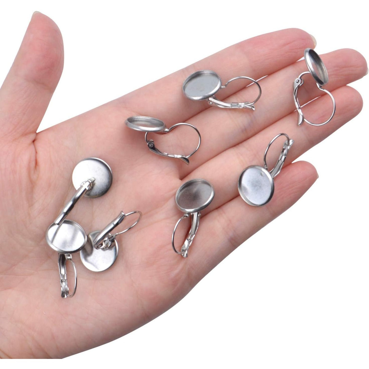 Hook Earring Cabochon Settings, 20 Pieces Lever Back Hook Earrings with Flat Round Tray Blank Cabochon Setting Ear Wires for Earring Designs(12 mm)