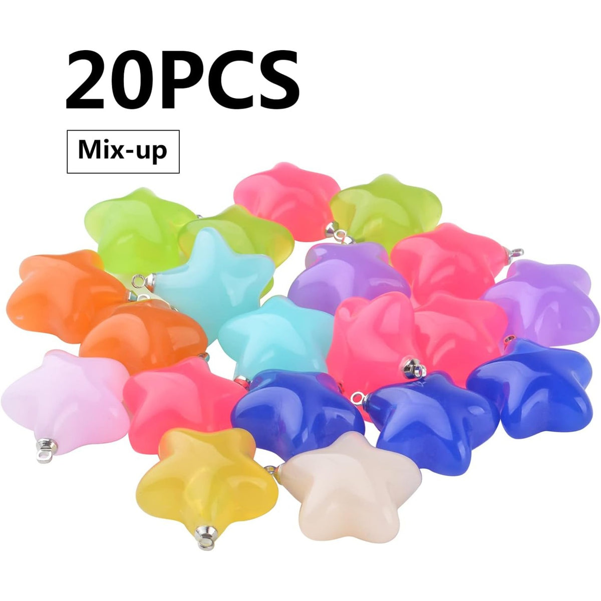 20pcs Mixed Color Star Pendants & Charms Resin Star Beads Craft Supplies for DIY Earrings, Necklace & Bracelet Jewelry Making Accessory