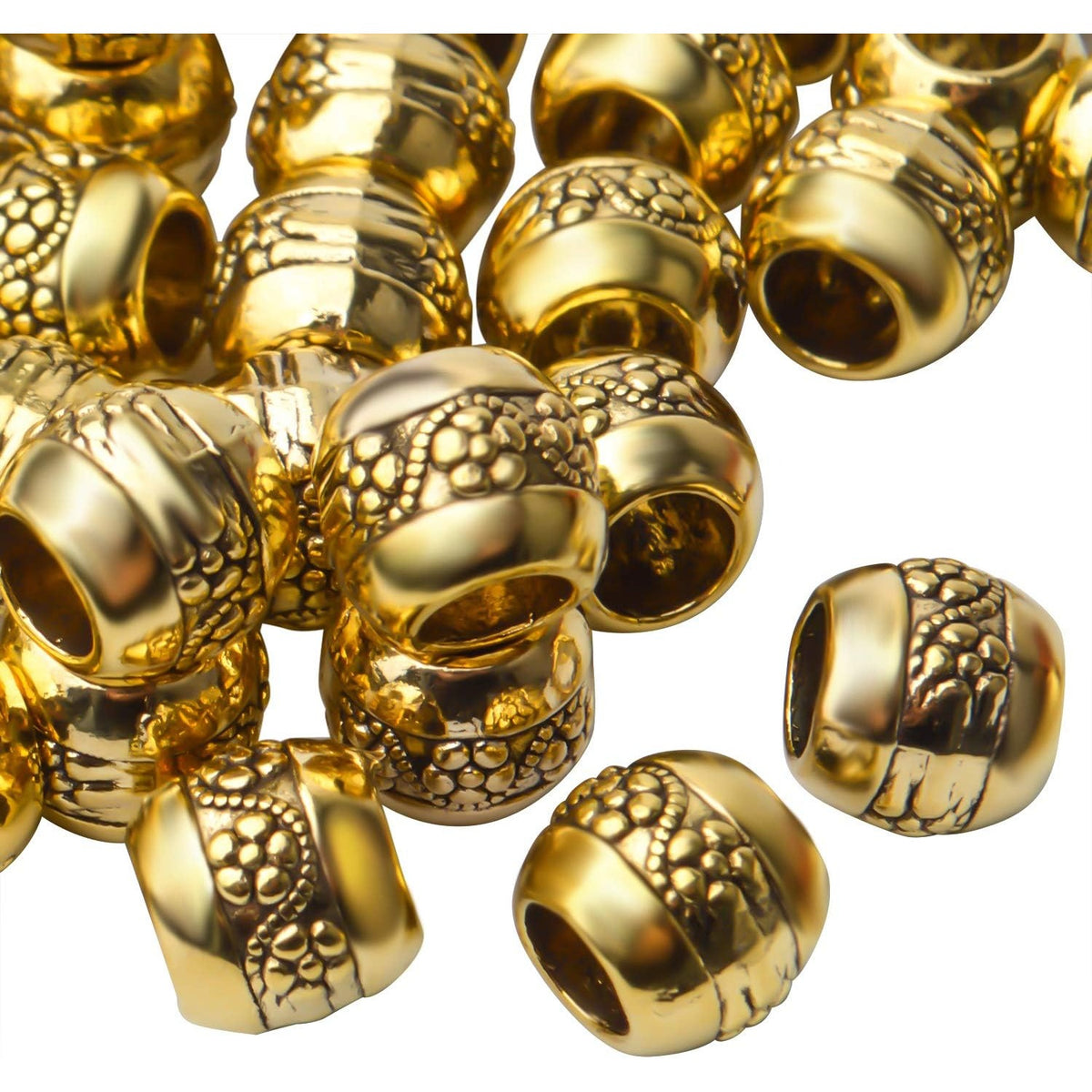 50pcs Tibetan Antique Gold European Large Hole Rondelle Spacer Beads Column Beads Jewelry Spacers for DIY Jewelry Making Crafts Supplies