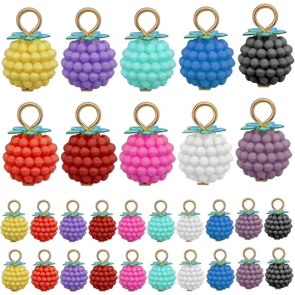 50pcs Resin Bayberry Ball Charms 3D Fruit Bayberry Strawberry Circle Pendants Hanging Ornaments for DIY Earring Necklace Jewelry Making Christmas Decor, 10 Colors