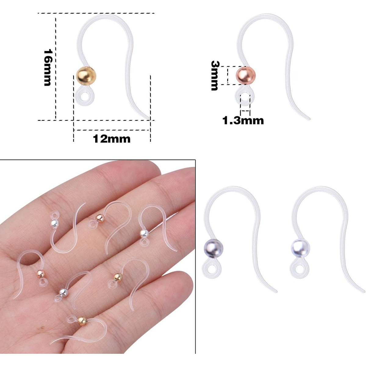 40pcs Plastic Earring Hooks Ear Wire Ball Dots Safety Non-Allergenic Ear Wires Hooks Earring Findings for DIY Jewelry Making, 4 Colors