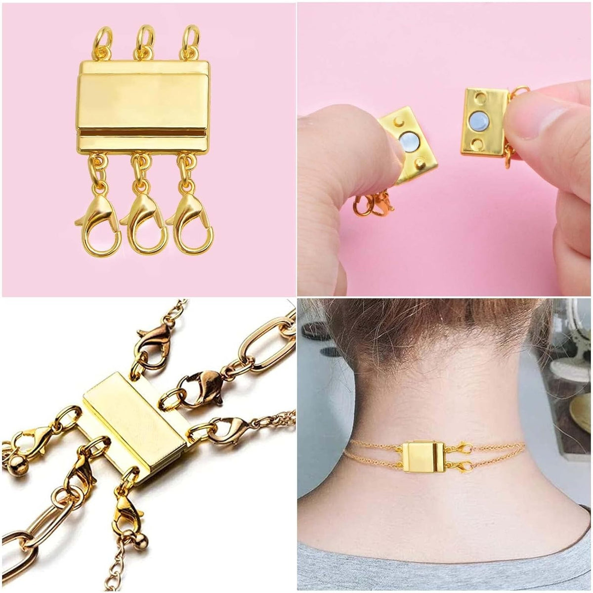 4pcs 2 Sizes Multiple Layering Necklace Clasp Connectors Multi Strands Slide Clasp Lock Magnetic Tube Clasps with A Box for Layered Bracelet Jewelry Craft Making, 2 Colors