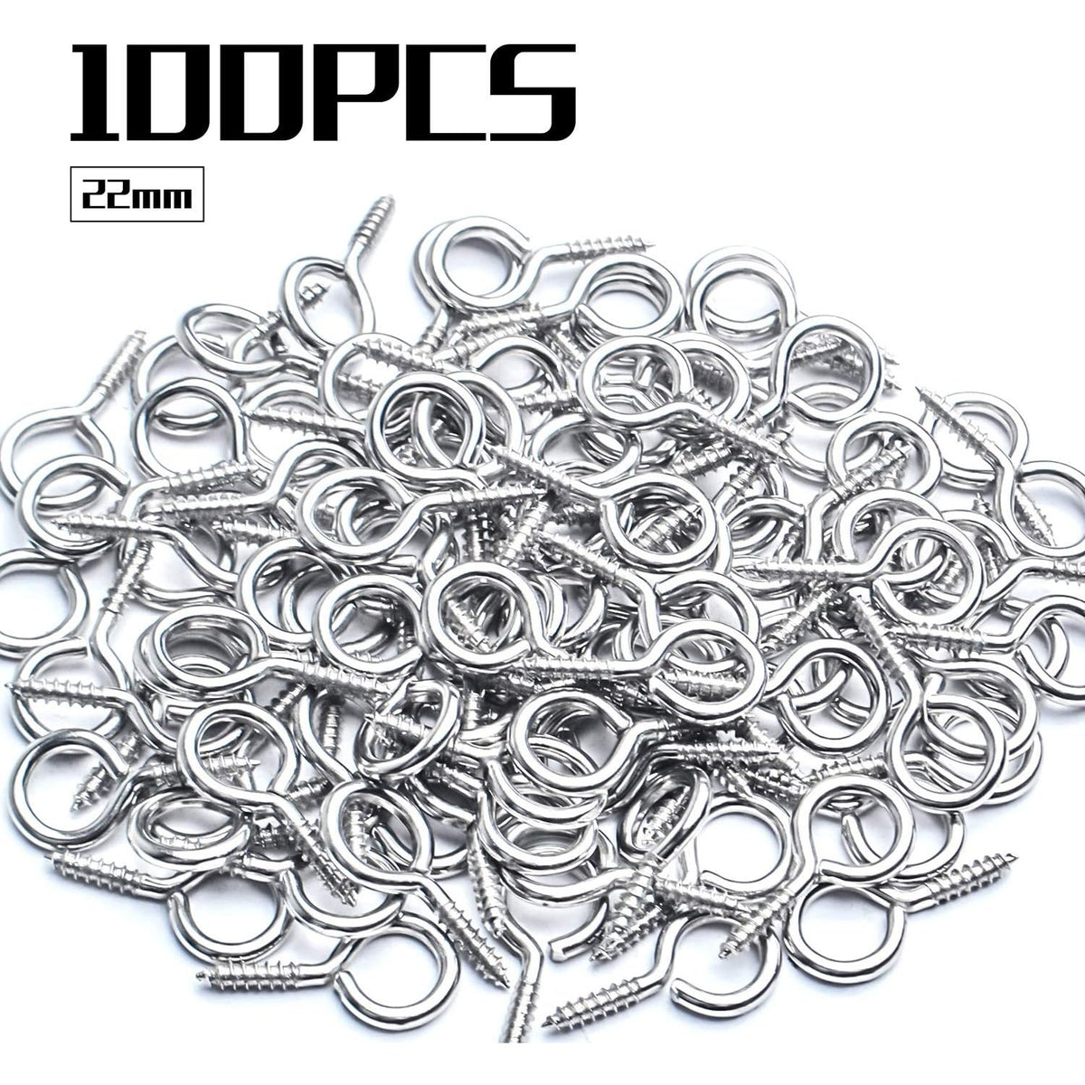 Eye Pin Screws, 100pcs Silver Small Screws Eyes Metal Eye Hooks Screws Eyes Lag Thread Eyebolt Small Eye Pin Screws for DIY Crafts Jewelry Findings Arts Projects, 22x11mm