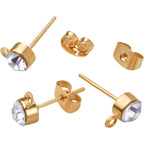 100pcs 5mm Rhinestone Earring Studs Hypoallergenic Earrings Posts with Loop and 100pcs Butterfly Earring Backs for DIY Earring Jewelry Making Supplies