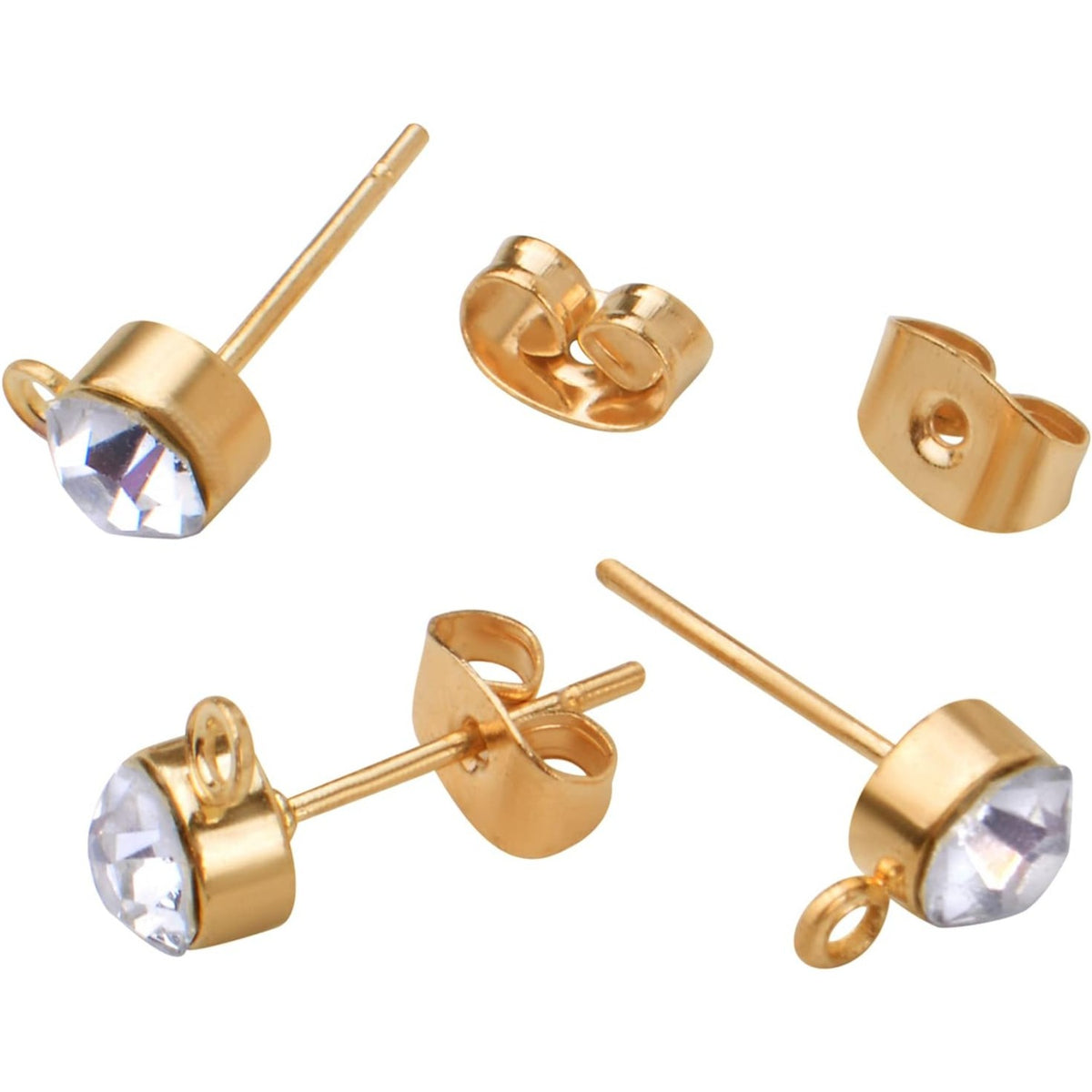 100pcs 5mm Rhinestone Earring Studs Hypoallergenic Earrings Posts with Loop and 100pcs Butterfly Earring Backs for DIY Earring Jewelry Making Supplies