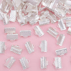 500pcs Silver Plated Pinch Crimp Clamp Ends Cord Ends Fasteners Clasp Metal Ribbon Bookmark Connectors for DIY Bracelet Leather Suede Jewelry Craft Making