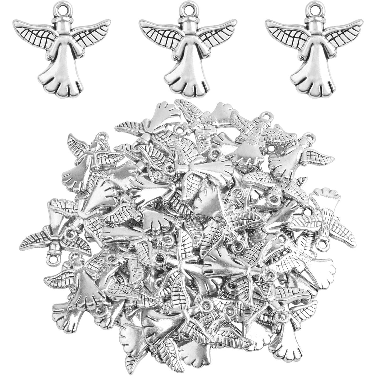 50pcs Antique Silver Angel Wing Pendant Charms Alloy Fairy Angel with Wing Dangle Pendants Hanging Ornaments for DIY Bracelet Necklace Jewelry Making Handmade Decor
