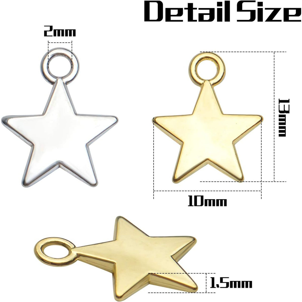 Star Pendant Charms, 100pcs 13x10mm Star Shape, Antique Golden & Silver Plated, Pentagram Charms for DIY Bracelet, Necklace, Earring Jewelry Making