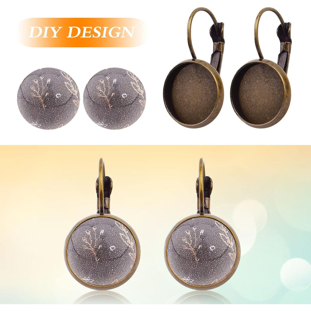 Hook Earring Cabochon Settings, 20 Pieces Lever Back Hook Earrings with Flat Round Tray Blank Cabochon Setting Ear Wires for Earring Designs(12 mm)