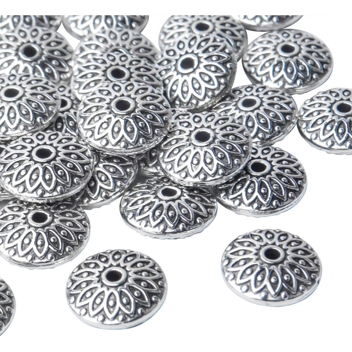 50pcs 11mm Tibetan Antique Silver Alloy Spacers Beads Round Spacer Bead Spacer Bead Charms Jewelry Spacers with A Box for DIY Jewelry Making Crafts Supplies