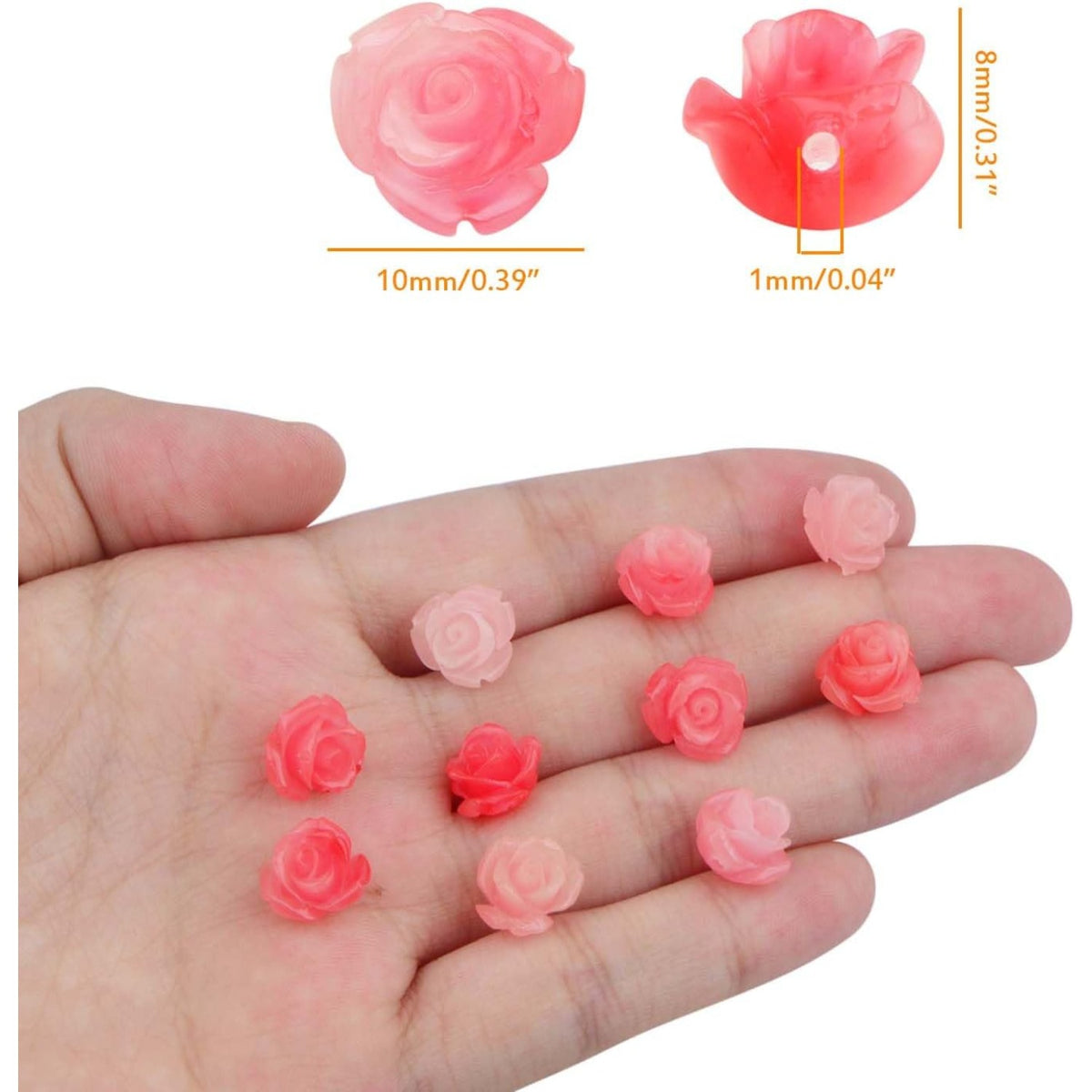 50pcs 10 mm Pink Shell Rose Carved Beads Roseflower Shaped Charm Beads Floral Flower Loose Beads Embellishments for DIY Earrings Scrapbooking Jewelry Making Handmade Decoration