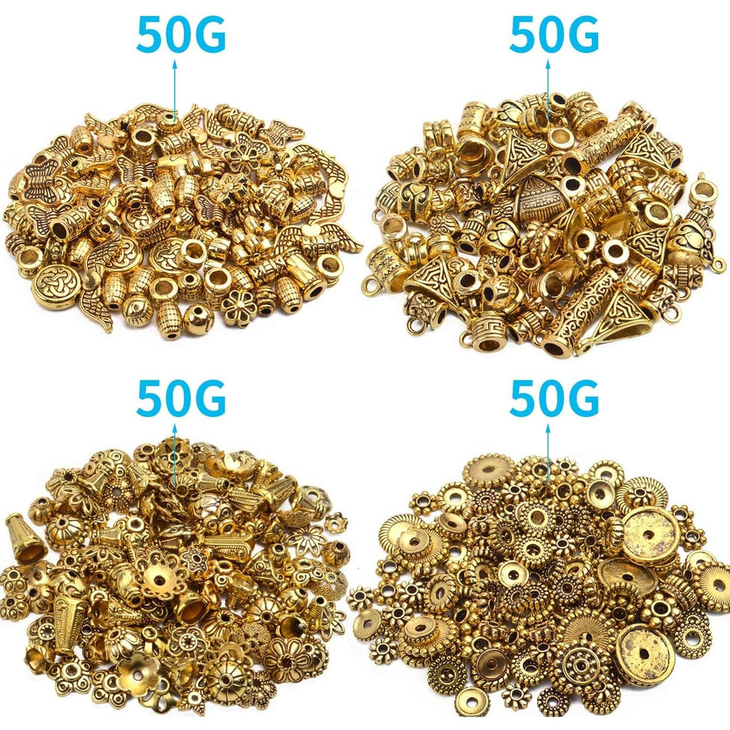 200g (About 400-500pcs) Tibetan Alloy Spacer Beads Flower Bead Caps Bail Beads Rondelle Beads for Jewelry Making DIY Bracelet Necklace Crafts