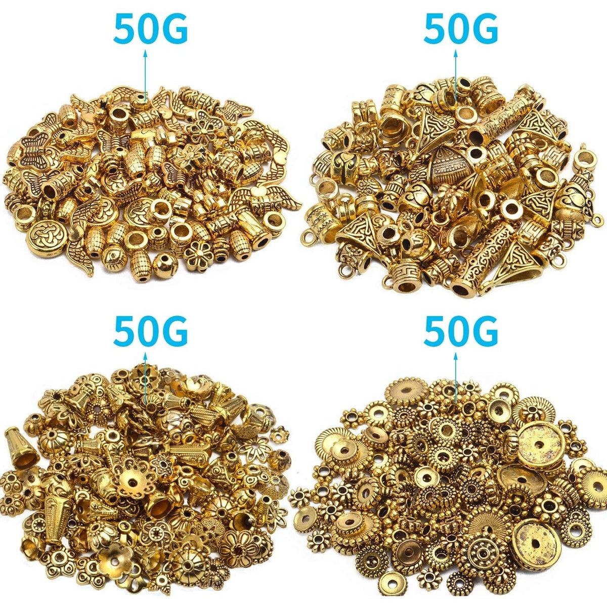200g (About 400-500pcs) Tibetan Alloy Spacer Beads Flower Bead Caps Bail Beads Rondelle Beads for Jewelry Making DIY Bracelet Necklace Crafts