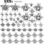 100g (30-60pcs) Antique Silver Mixed Honey Bee Charm Pendants Alloy Bee Pendant Flying Insect Charms Craft Supplies for DIY Necklace Bracelet Jewelry Making