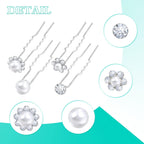 24pcs Silver Pearl Hair Pins Headpiece Metal U-shaped Rhinestone Flower Embellished Bobby Pins Bridal Hair Accessories for Women Girls Bride Bridesmaid Wedding, 4 Styles