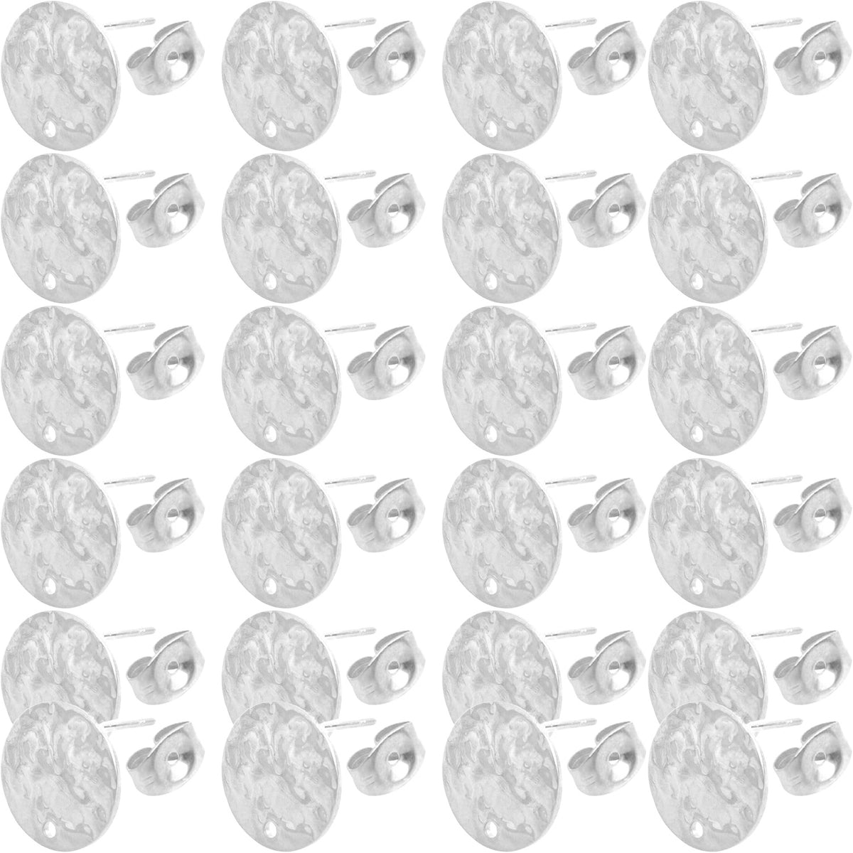 24pcs 3 Sizes Textured Blank Flat Round Stud Earring Findings Stainless Steel Earring Posts with Loop and 24pcs Butterfly Earring Backs for DIY Jewelry Making, 2 Colors