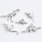 50pcs Antique Silver Mixed Dinosaur Charms Tibetan Alloy Animal Dinosaur Shape Dangle Pendants Bulk Lot for DIY Necklace Bracelet Jewelry Making Supplies, 5 Styles