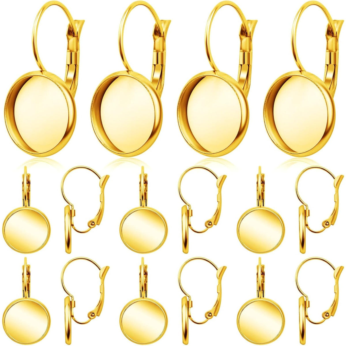 Hook Earring Cabochon Settings, 20 Pieces Lever Back Hook Earrings with Flat Round Tray Blank Cabochon Setting Ear Wires for Earring Designs(12 mm)