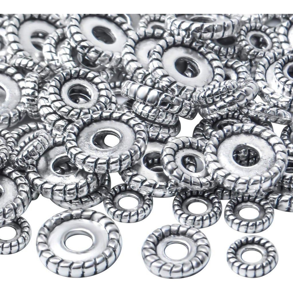 200pcs Tibetan Antique Silver Alloy Spacer Bead Spacer Beads Charms Round Spacers Beads Jewelry Spacers with A Box for DIY Jewelry Crafts Making,Gear Shape