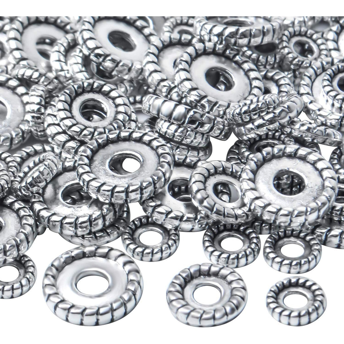 200pcs Tibetan Antique Silver Alloy Spacer Bead Spacer Beads Charms Round Spacers Beads Jewelry Spacers with A Box for DIY Jewelry Crafts Making,Gear Shape