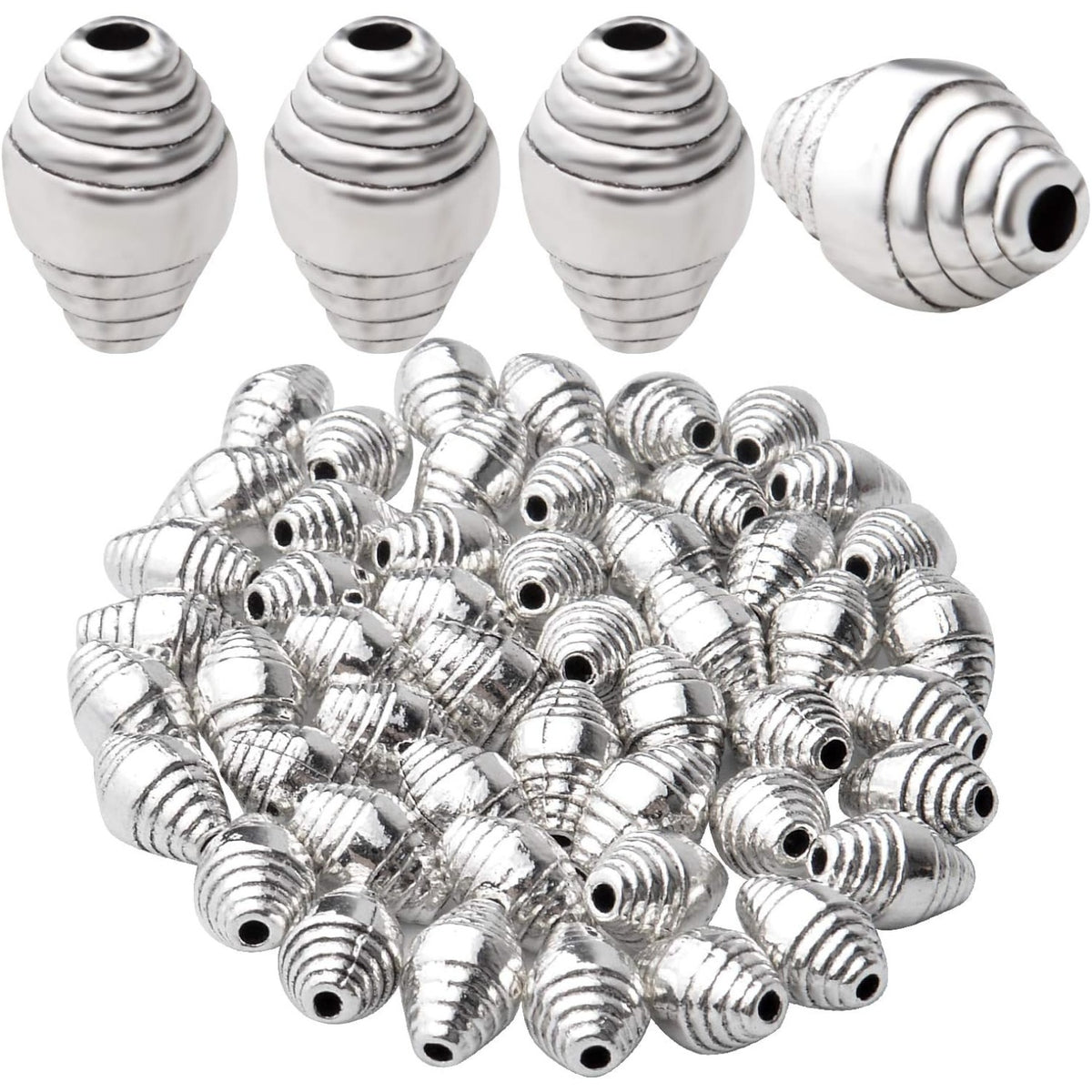 50pcs Tibetan Antique Silver Spacers Beads Alloy Bicone Spacer Beads Jewelry Beads Spacers Charms with A Box for Bracelet Necklace DIY Jewelry Making