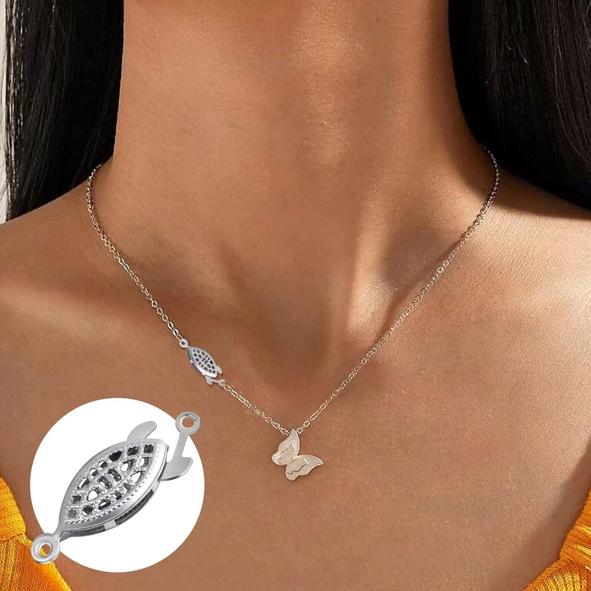 30 Pieces Filigree Box Necklace Clasps Stainless Steel Oval Fish Hook Clasp Jewelry Slide Clasps Bracelet Connectors for DIY Jewelry Making Birthday Party Gift