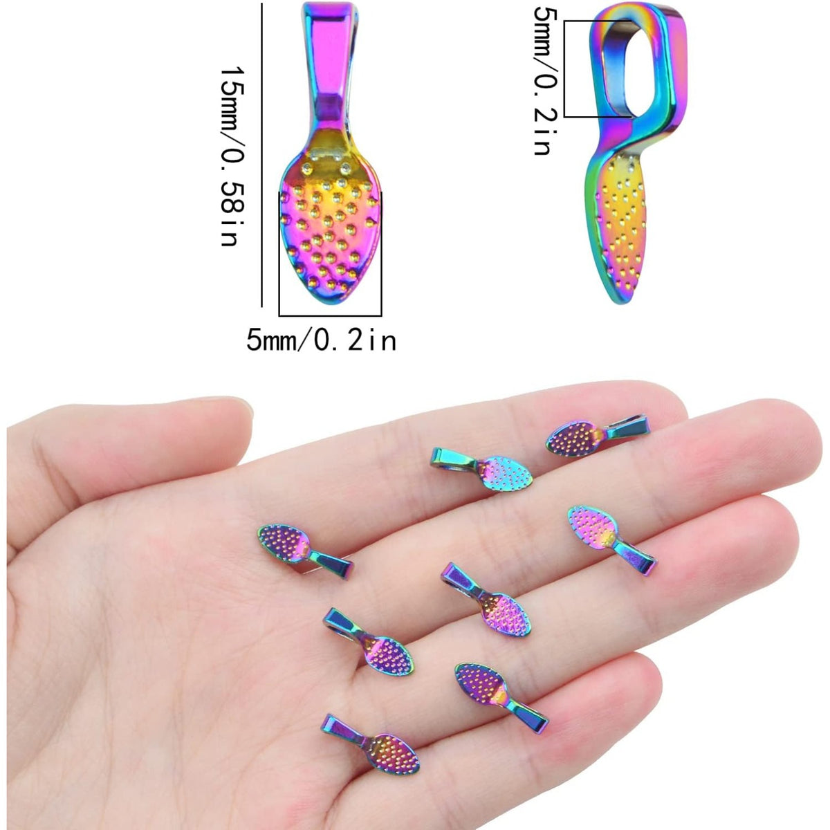 20 Pieces Spoon Glue on Bails Pendants Oval Shape Shiny Earring Bails Pendants Charms for DIY Glass Tiles Bracelet Jewelry Making Supplies, Rainbow Color