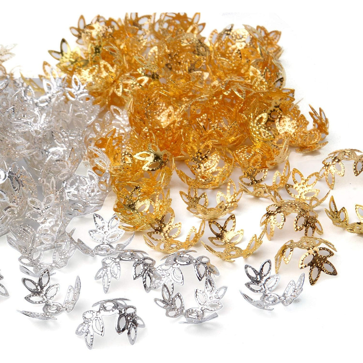 200pcs Metal Flower Filigree Bead Caps Spacer Caps for Bracelet Earring Jewelry Crafts Making