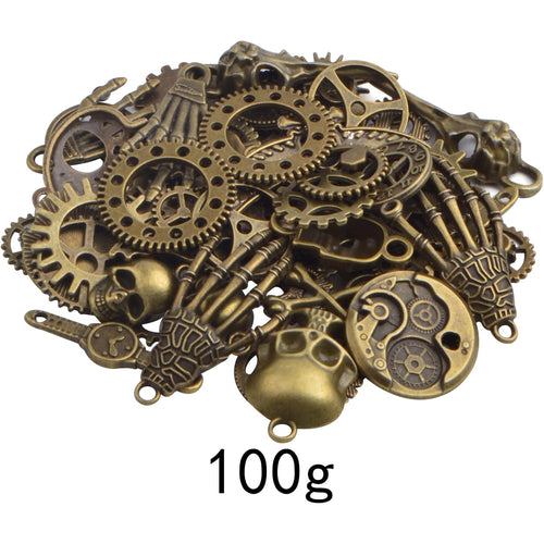 100 Gram Antique Bronze Steampunk Gears Charms Vintage Alloy Mixed Watch Wheel Cog Skull Hands Skeleton Keys Pendant for Art Craft Jewelry Making Pirate Cosplay Decor