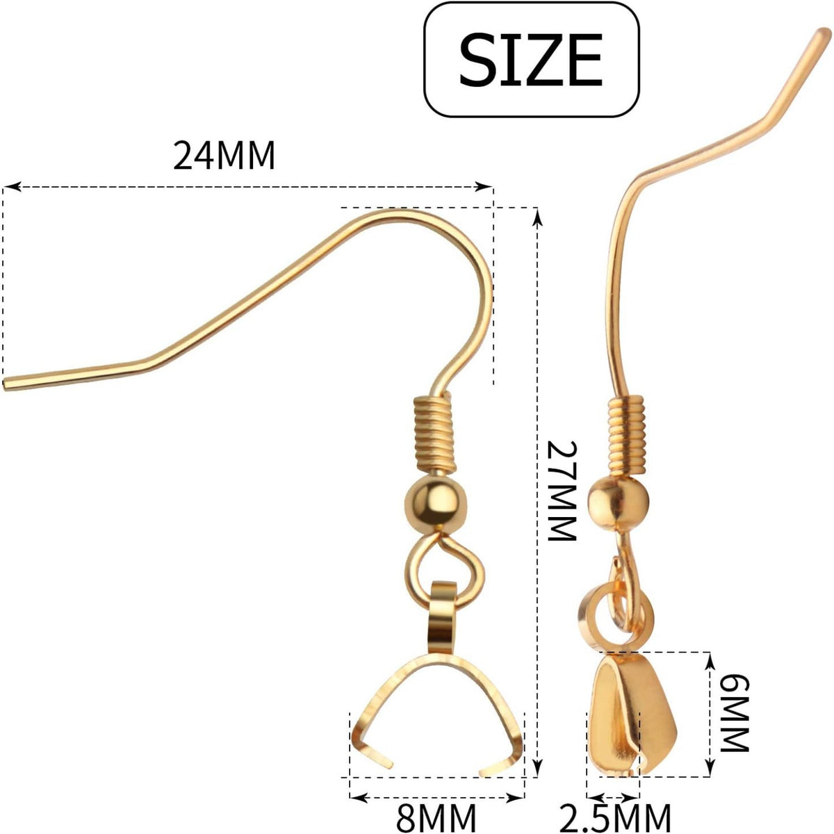 50pcs Hypoallergenic Earring Hooks - Stainless Steel Wire Ear Ball Hooks with Pendant Clasp for Jewelry Making Supplies