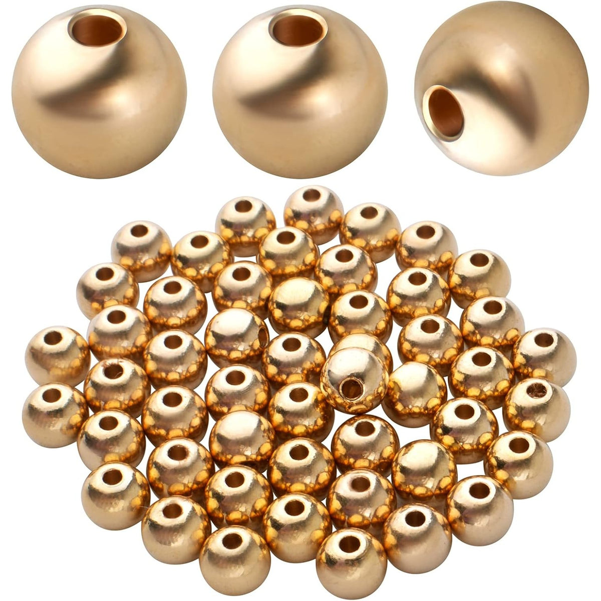 50pcs 8mm Gold Spacers Beads Brass Round Spacer Beads Ball Beads Rondelle Bead Spacer Loose Beads Craft Supplies for DIY Jewelry Bracelet Making