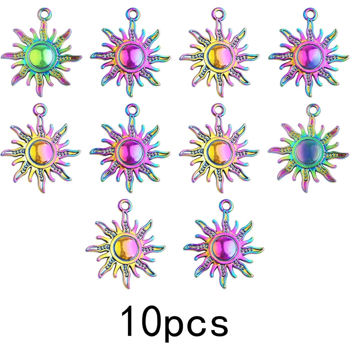 10 Pieces Rainbow Color Sun Pendant Charms Alloy Celestial Sun Dangle Pendants Craft Supplies for DIY Bracelet Necklace Earrings Jewelry Making Decorations