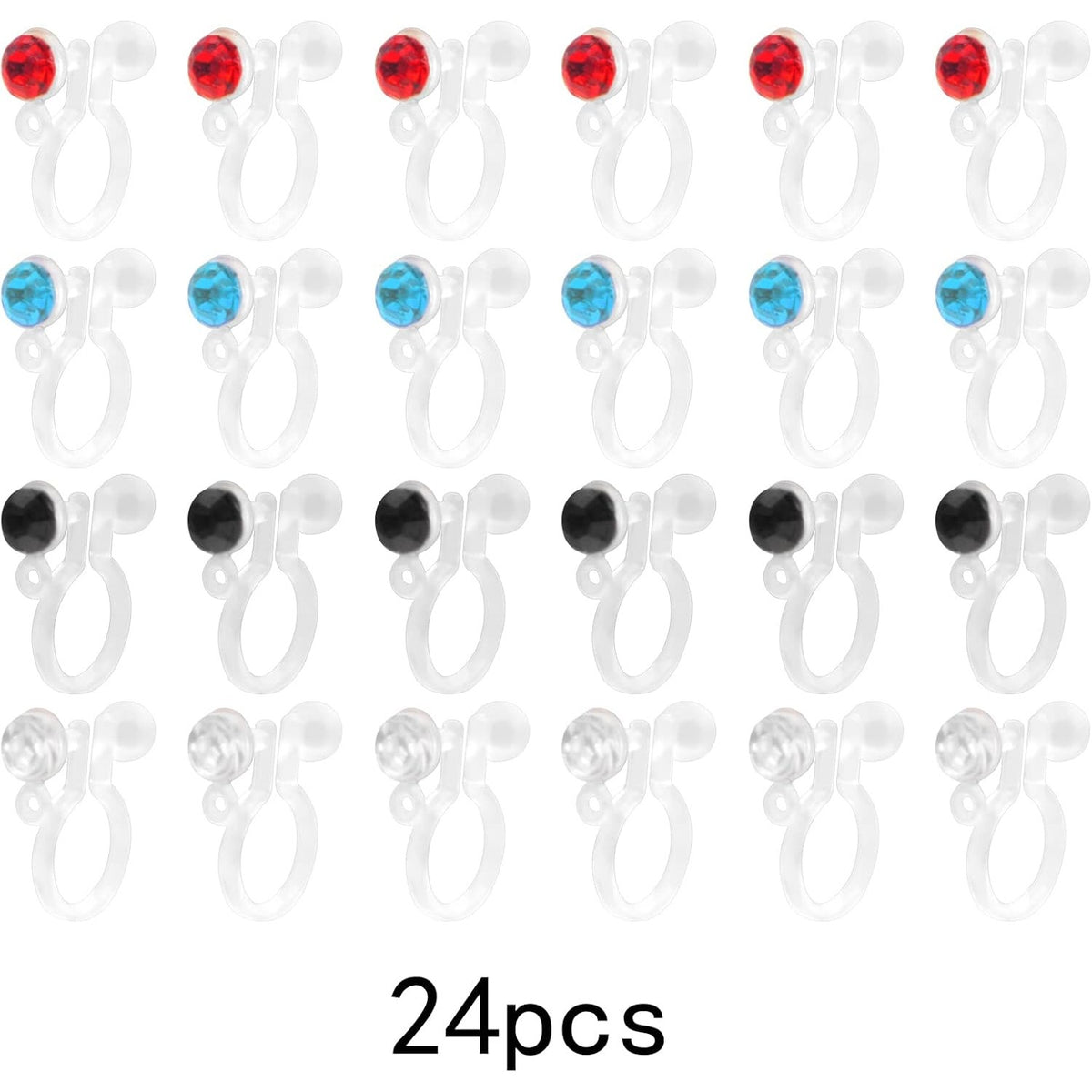 24pcs Clear Plastic Earring Clips Painless Resin Clip-on Earring Converter Components with Rhinestone for Non-Pierced Ears DIY Earrings Making Findings, 11 mm x 9.5 mm