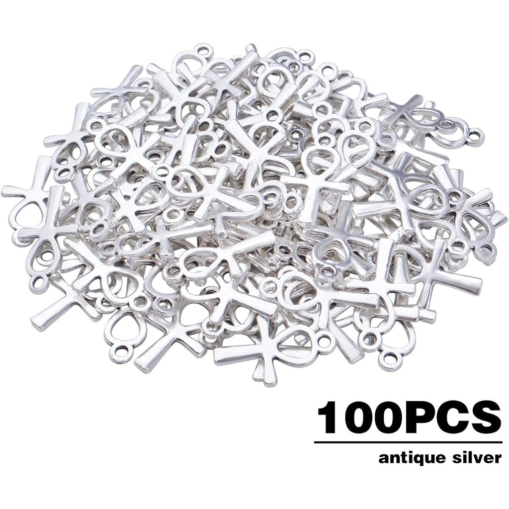 100pcs Antique Silver Double Sided Cross Charms Tibetan Alloy Religious Crucifix Crosses Pendants for DIY Crafts Necklace Bracelet Jewelry Making Sunday School Party Favors