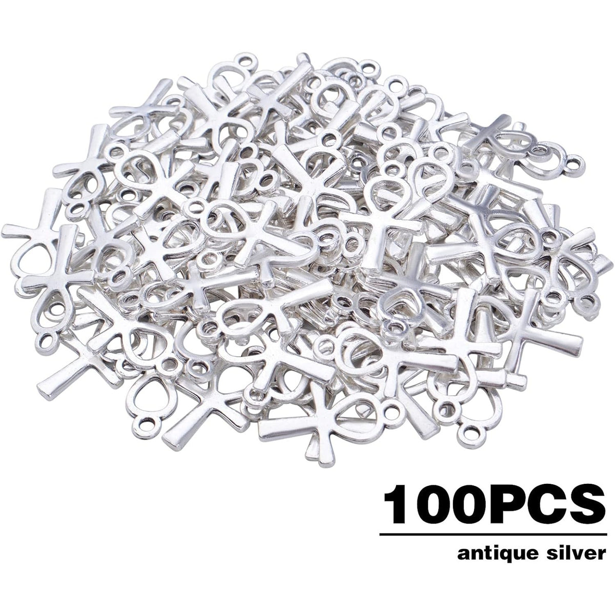 100pcs Antique Silver Double Sided Cross Charms Tibetan Alloy Religious Crucifix Crosses Pendants for DIY Crafts Necklace Bracelet Jewelry Making Sunday School Party Favors