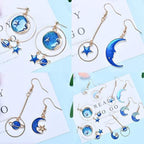 24 Pieces Gold Plated Enamel Charms Pendants, Blue Enamel Moon Star Pendant Crafting Accessories for Making Earrings Necklace DIY, 8 Styles
