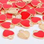 50pcs Enamel Red Heart Shaped Charms Alloy Love Heart Dangle Pendants Valentine’s Day Hanging Ornaments for DIY Bracelet Necklace Earrings Jewelry Making Decor