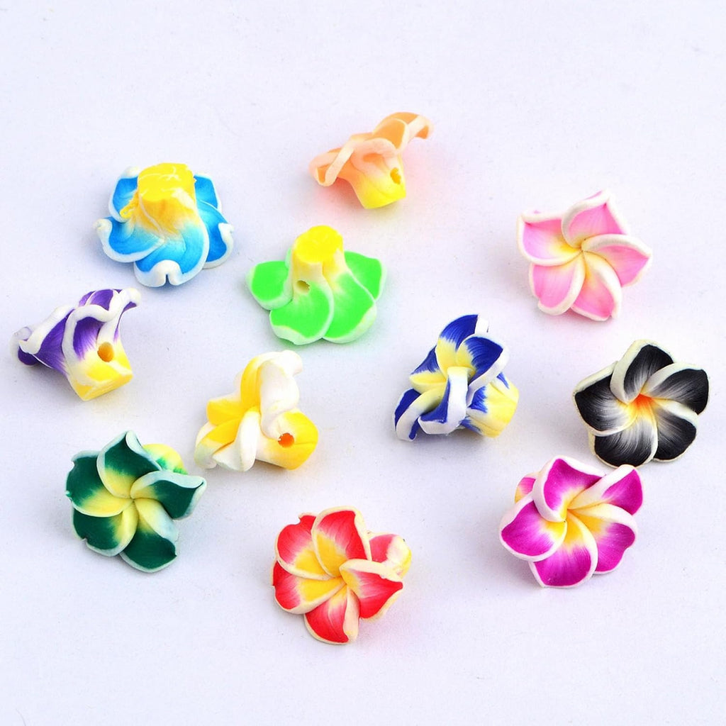 50pcs Mixed Colors Polymer Clay Flower Beads Soft Pottery Spacer Beads 5 Petal Summer Floral Hawaiian Beach Loose Charm Beads for DIY Crafts Earrings Jewelry Making Supplies