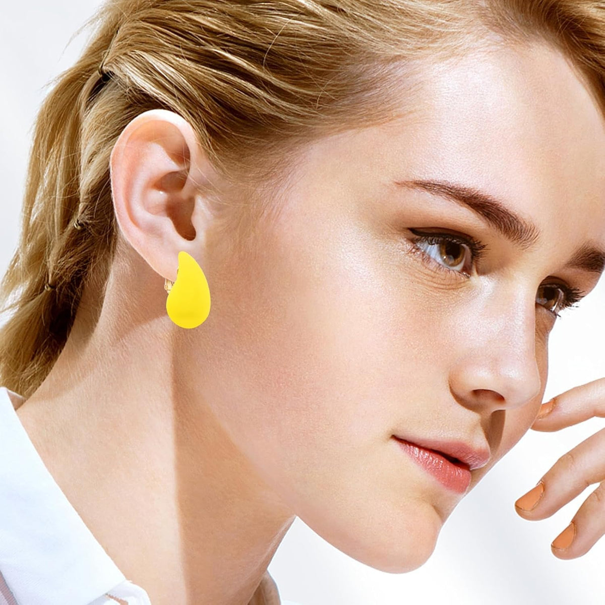 4 Pairs Acrylic Drop Clip-on Earrings Brass No Holes Chunky Waterdrop-shaped Screw Earring Clips Components for Women Non Pierced Ears Earrings Jewelry Making, 4 Colors
