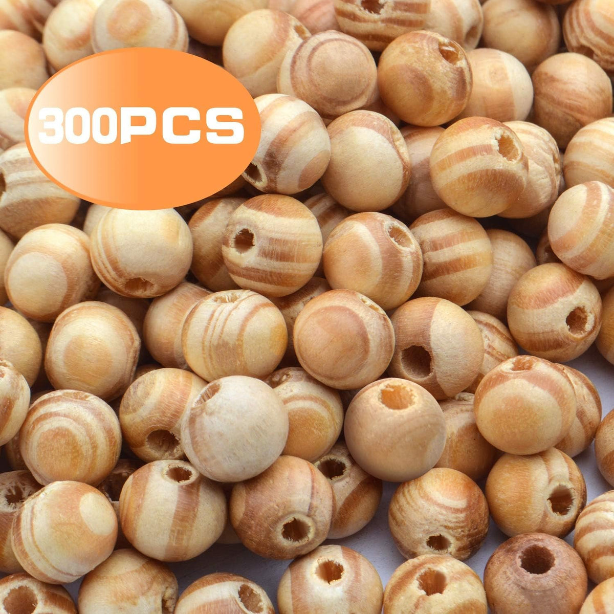 300pcs 8mm Natural Round Wood Beads Unfinished Wooden Beads Loose Wood Spacer Beads for Craft Jewelry Making,3mm Hole
