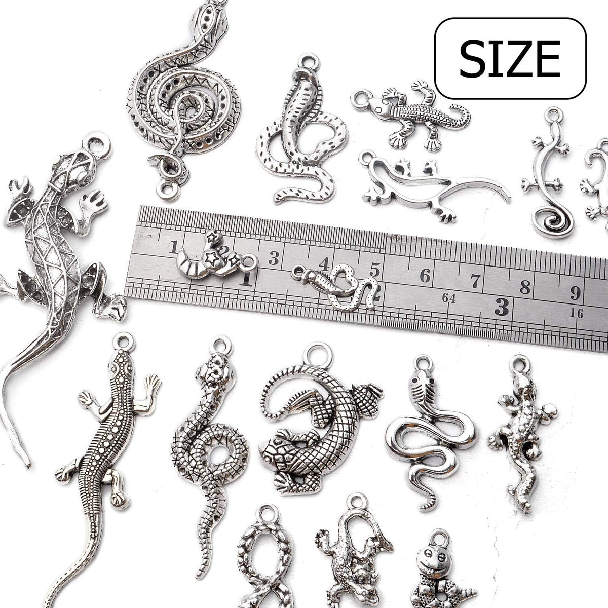 100g Craft Supplies Antique Silver Snake & Lizard Charms Alloy Mixed Style Animal Charms for Bracelet & Necklace Jewelry Making Accessories