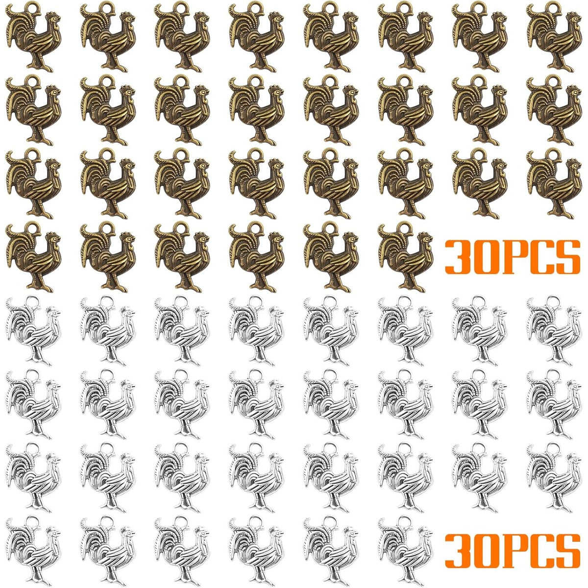 60 Pieces Antique Chicken Rooster Charms Tibetan Alloy Chicken Farm Animal Figures Dangle Pendants for DIY Bracelets Necklaces Jewelry Making Supplies, 2 Colors