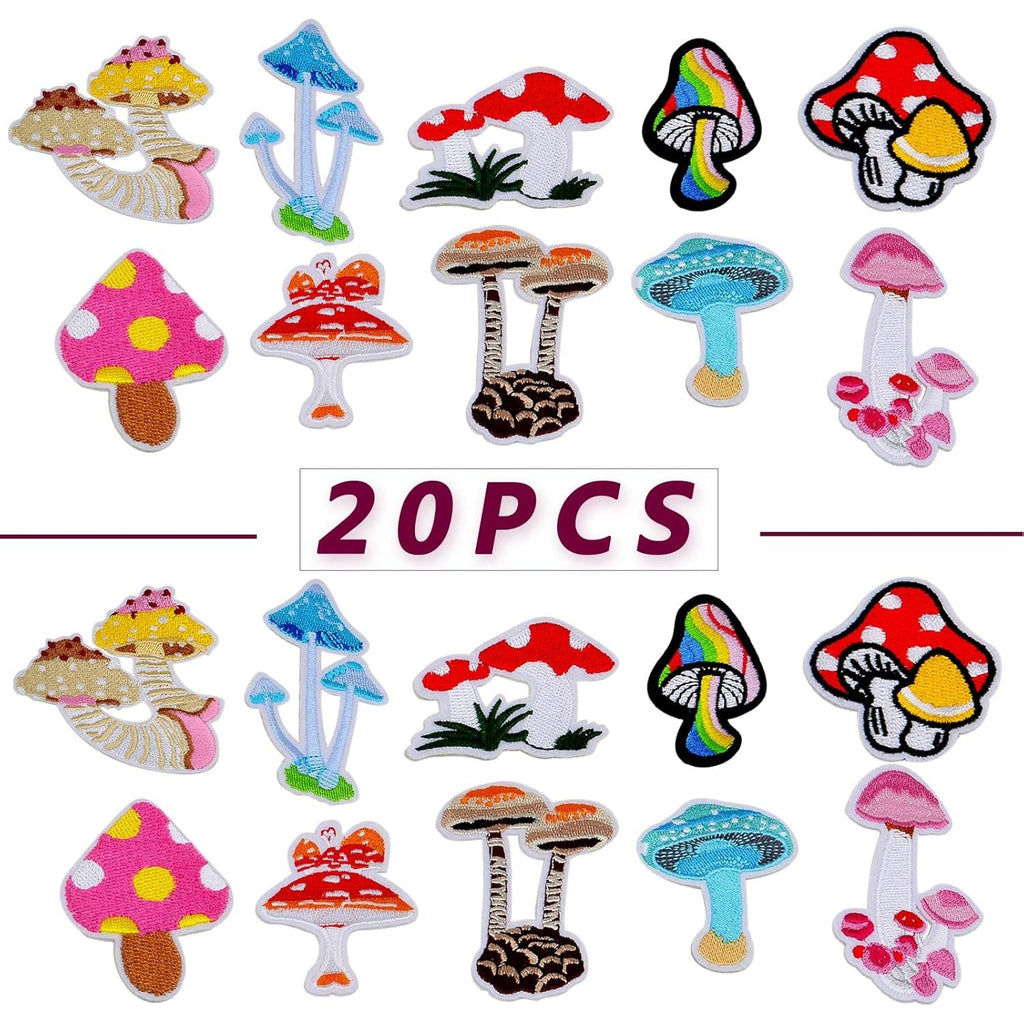 20 Pieces Mushroom Embroidered Patches Iron-on Mixed Styles Mushroom Applique Sewing Embroidery Patches for Clothes Dress Hat Pants Shoes Curtain Backpack Bags Decoration