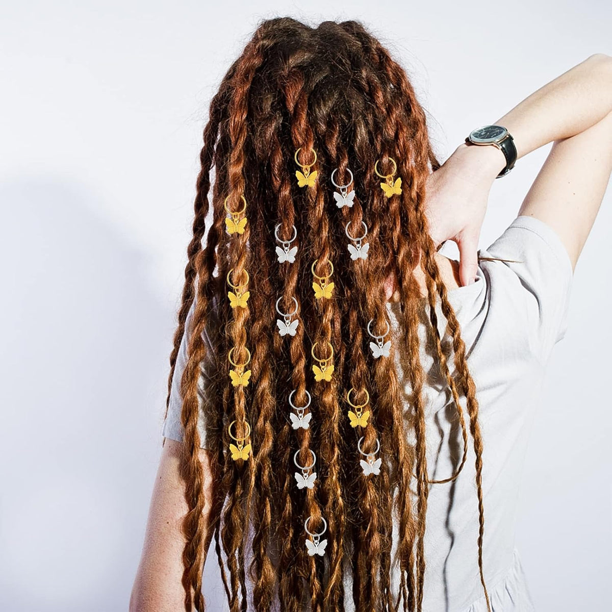 60pcs Butterfly Hair Clips Metal Hair Cuffs Charm Rings Butterfly Shape Braid Clips Dreadlock Hair Accessories for Women Girls Braid Hair Party Decoration, 3 Colors