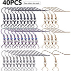 40pcs Stainless Steel Earring Hooks Hypoallergenic Earrings Hooks with Pendant Clasp Ear Wire Buckle Clasp Fish Hooks for DIY Jewelry Earrings Making Supplies, 4 Colors