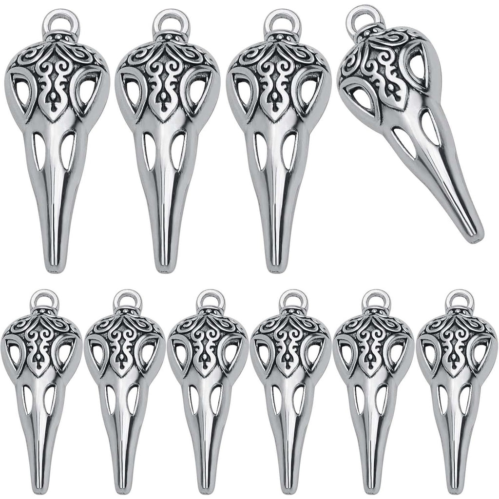 50pcs Antique Silver Skull Bird Head Charms Tibetan Style Alloy Raven Bird Skull Skeleton Pendant Charms for Halloween Witch Pagan DIY Jewelry Making