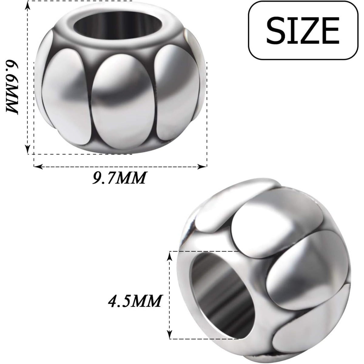 50pcs Antique Silver 5mm Large Hole Spacers Round Spacer Beads Alloy European Style Tube Beads Jewelry Spacer Charms for DIY Bracelet Jewelry Crafts Making