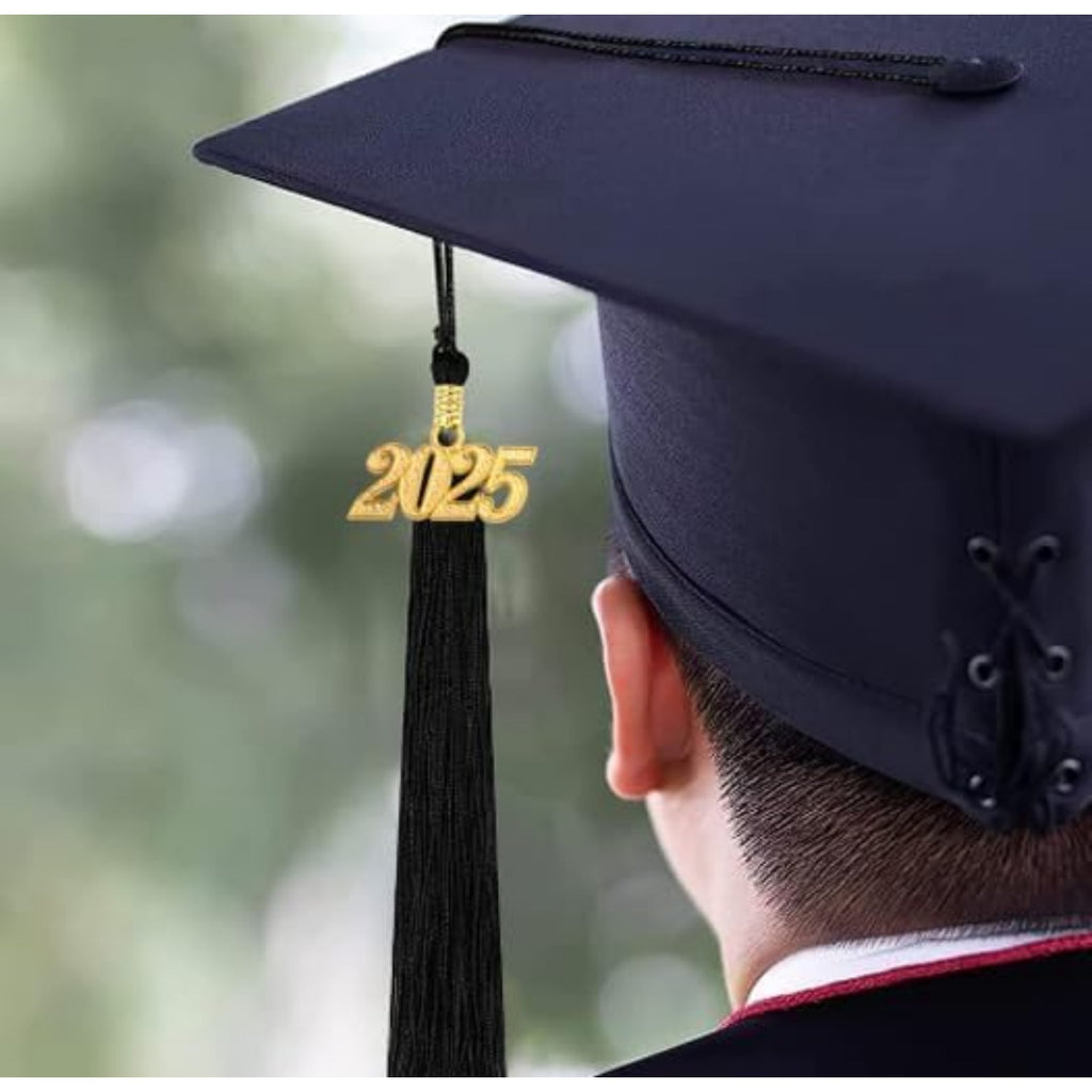 10pcs Black Graduation Tassels Academic Grad Cap Tassel Decoration with 10pcs Golden 2025 Year Charms for 2025 Graduates Graduation Ceremonies Parties Activities Souvenir